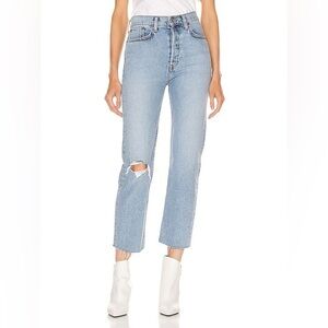 Re/Done High Rise Stove Pipe Jeans in Cloudy Blue